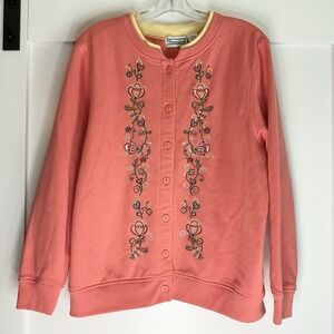 Vtg 90s Shenanigans Cardigan Women's Peach Embroidery Grandmacore Cottagecore‎ L